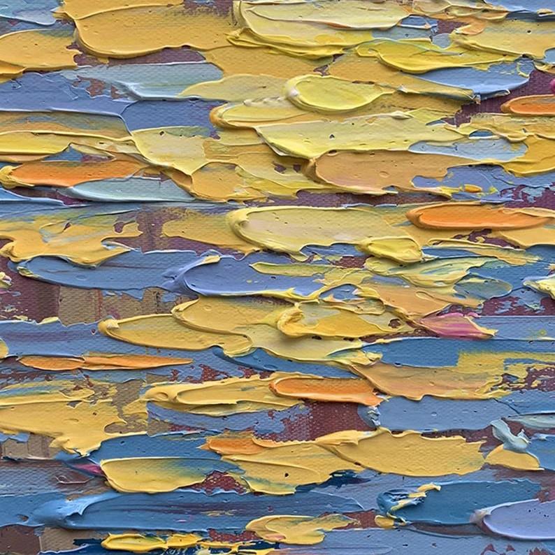 パレットナイフによる日の出海沿岸海の風景ビーチアート壁装飾海岸テクスチャ油絵